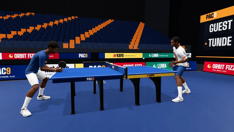Two players rallying at the PAC9 arena table