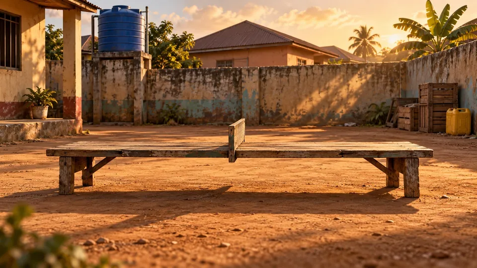 Wooden bench in a local compound